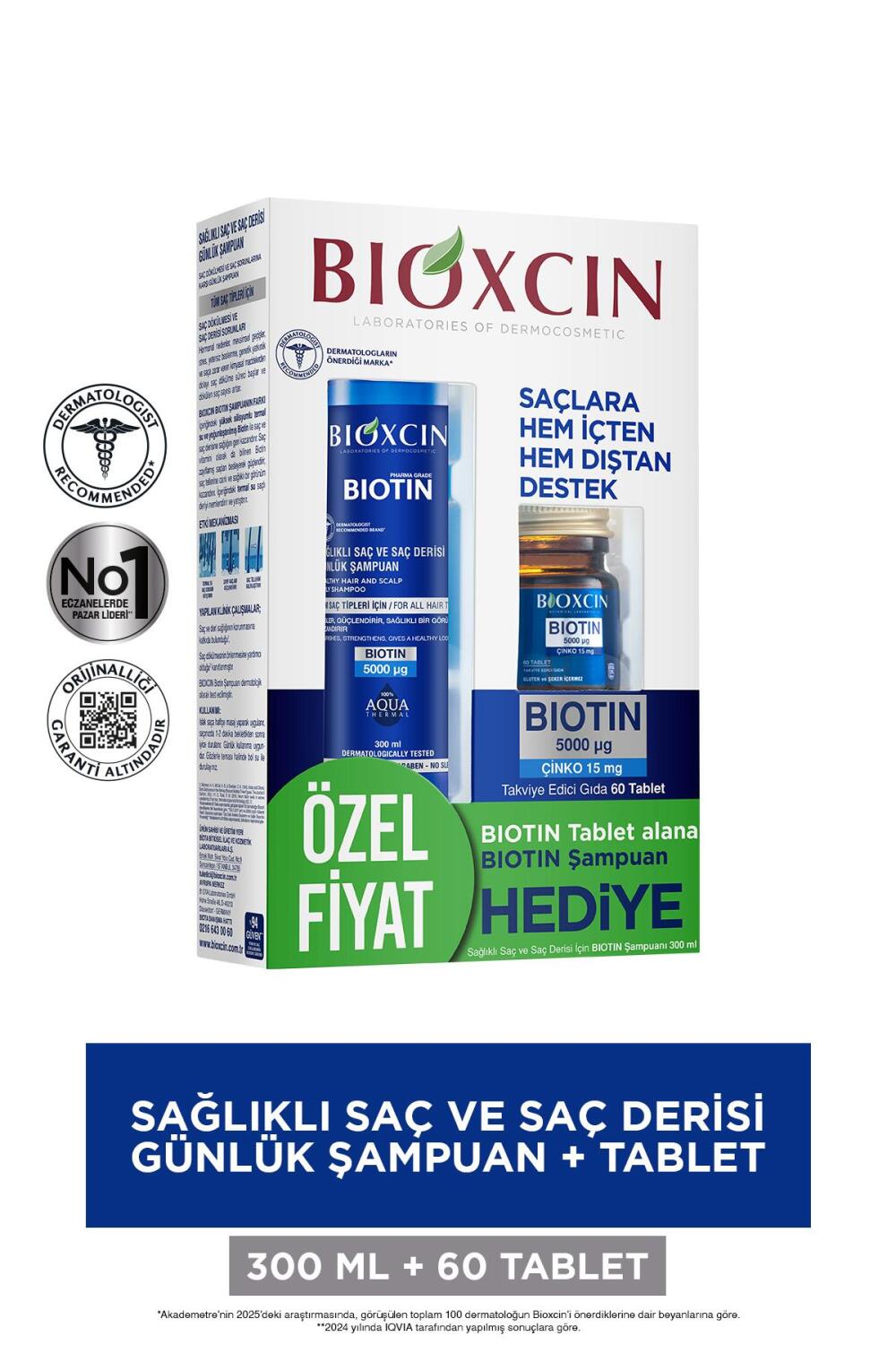 Bioxcin Biotin 5000 mg 60 Tablet + Biotin Şampuan 300 ml - 1