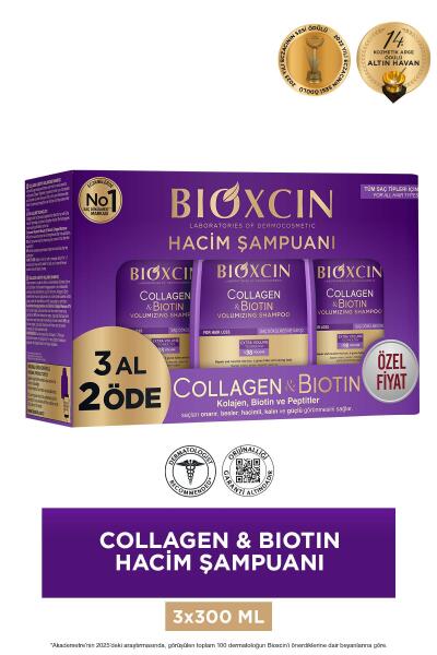 Bioxcin Collagen ve Biotin Hacim Veren Şampuan 3x300 ml - BİOXCİN