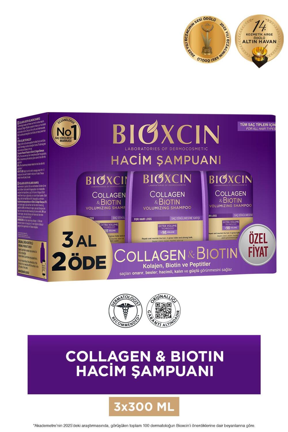Bioxcin Collagen ve Biotin Hacim Veren Şampuan 3x300 ml - 1