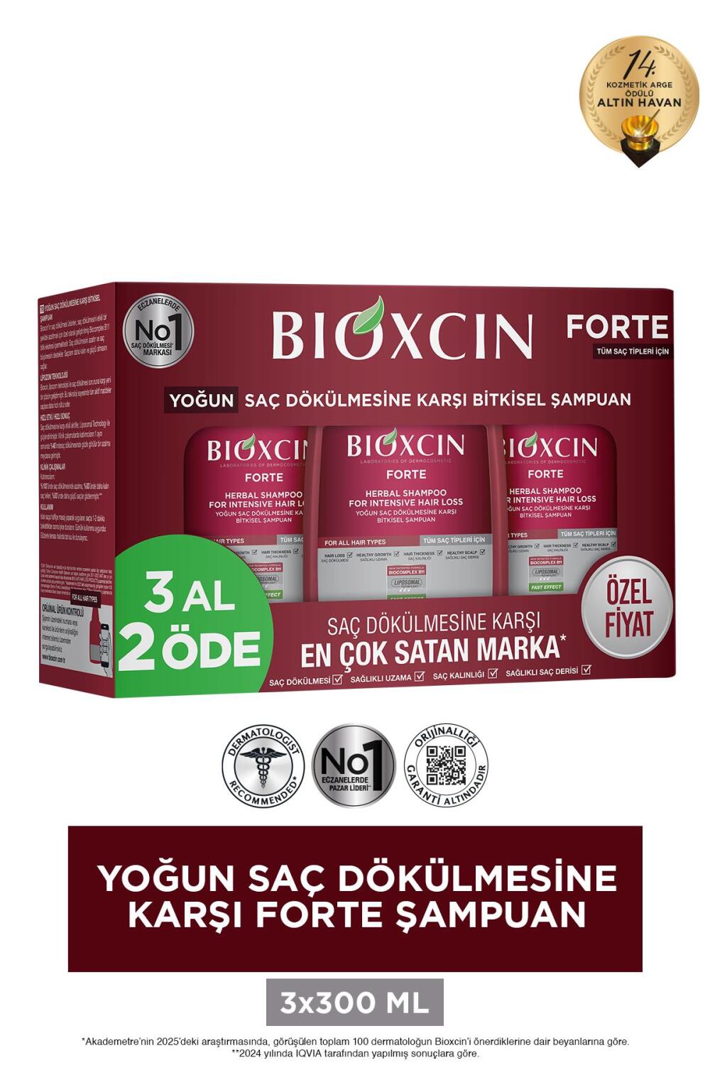 Bioxcin Forte Bitkisel Saç Dökülmesine Karşı Şampuan 3x300 ml - 1