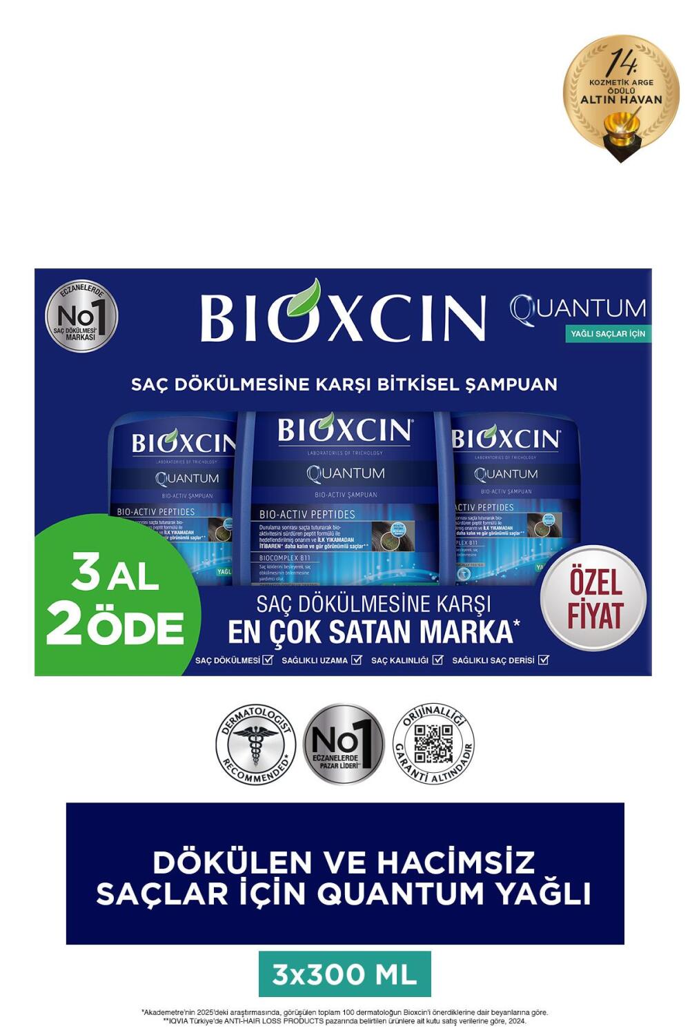 Bioxcin Quantum Yağlı Saçlar Hacim Veren Şampuan 3x300 ml - 1