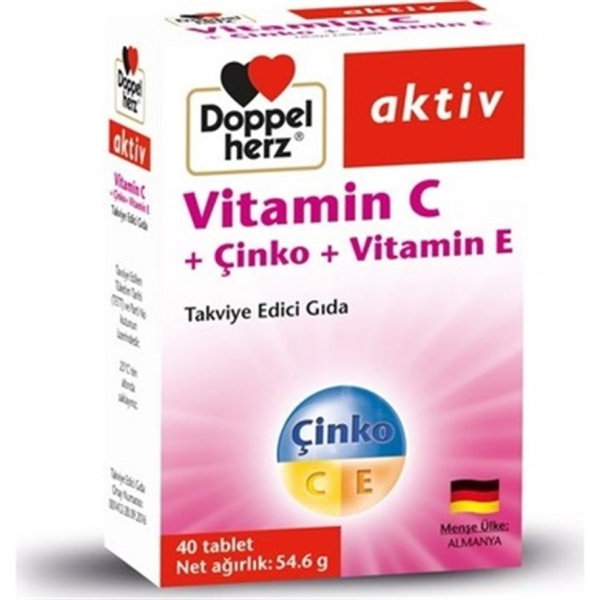 Doppelherz Aktiv Vitamin C + Çinko + Vitamin E 40 Tablet - DOPPELHERZ