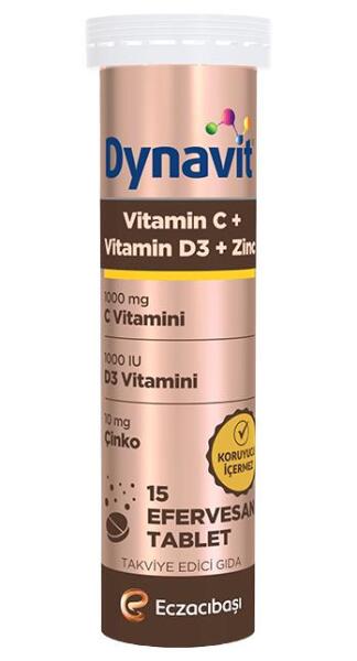 Dynavit Vitamin C + Vitamin D3 + Zinc 15 Efervesan - DYNAVIT