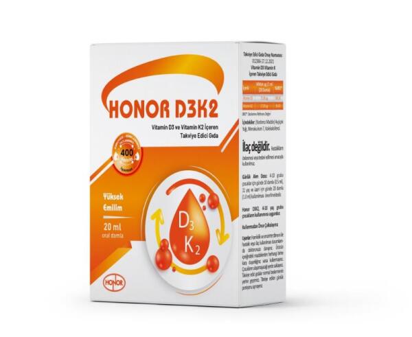 Honor D3 K2 Vitamin D3K2 Damla 20ml - HONOR