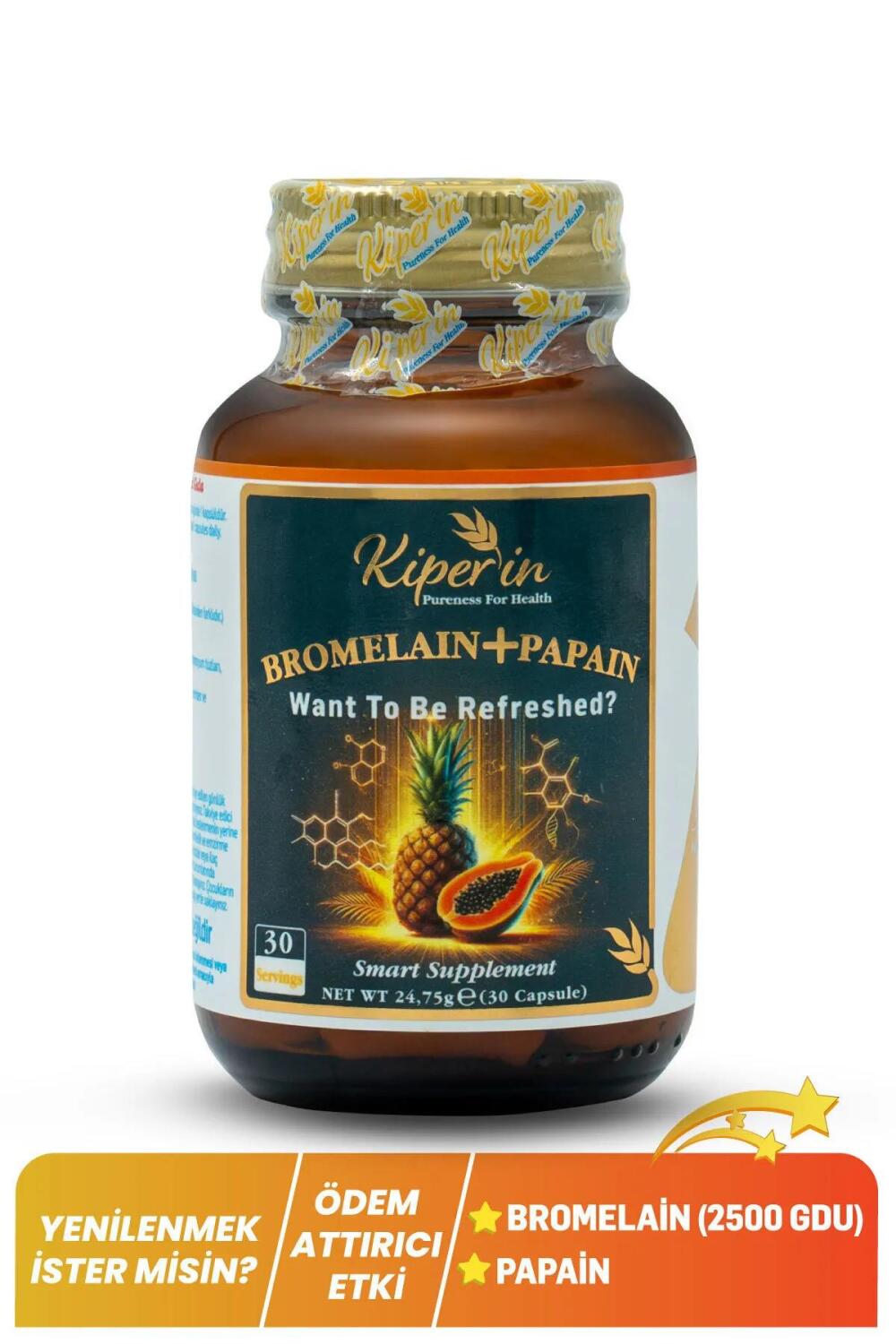 Kiperin Bromelain + Papain 30 Kapsül - 1