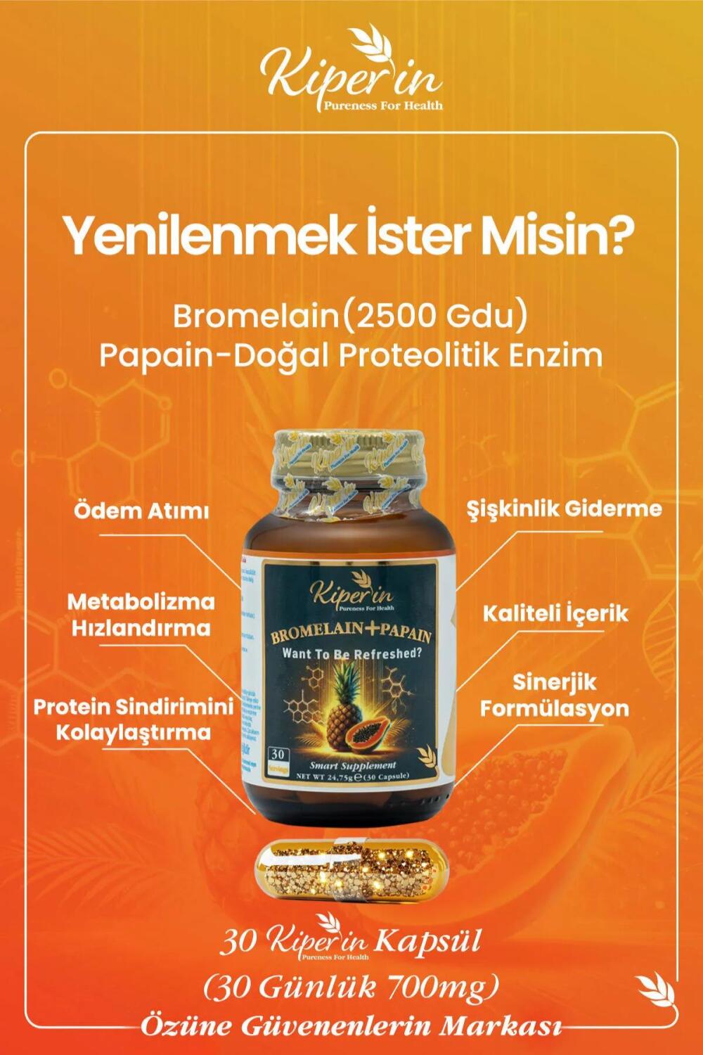Kiperin Bromelain + Papain 30 Kapsül - 2