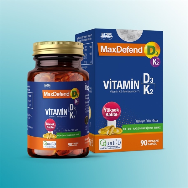MaxDefend Vitamin D3K2 İçeren 90 Kapsül - EDİS PHARMA