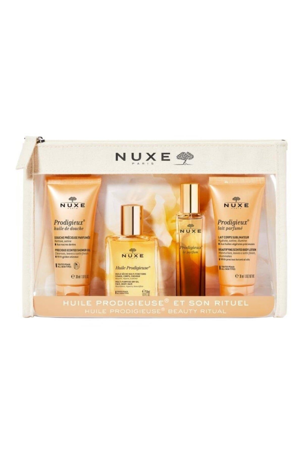 Nuxe Huile Prodigieuse Beauty Ritüel Seyahat Kiti-Duş Yağı+Kuru Yağ+Parfüm+Vücut Sütü - 1