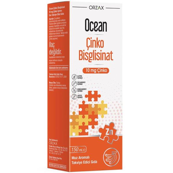 Ocean Çinko Bisglisinat Şurup 10 Mg 150 ml Muz Aromalı - ORZAX