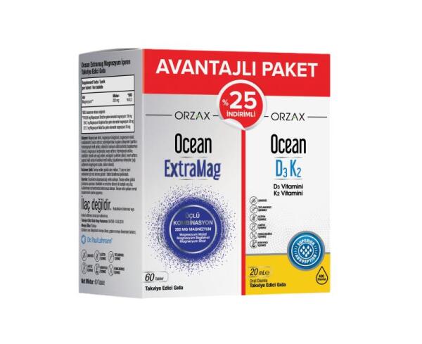 Ocean Extramag 60 Tablet + Ocean D3K2 Damla 20 Ml %25 İndirimli - ORZAX
