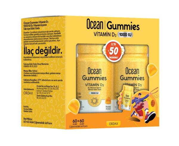 Ocean Gummies D3 Portakal Aromalı 60 Çiğnenebilir Jel form 2%50 İndirimli - ORZAX