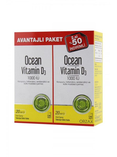 Ocean Vitamin D3 1000 IU 2'li Paket 20 ml Sprey - ORZAX