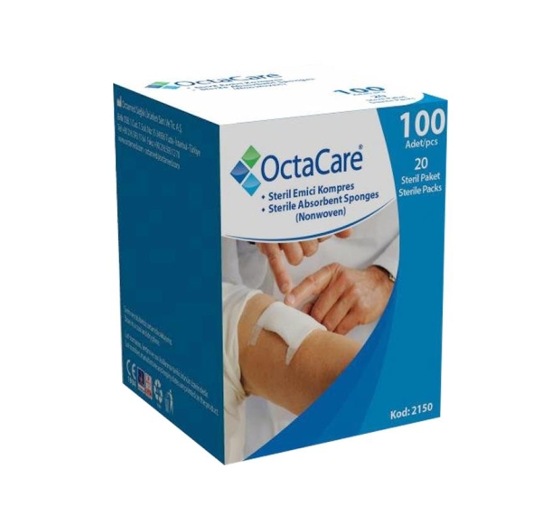 OctaCare 7.5cm x 7.5cm 100'lü Steril Emici Kompres Gazlı Bez - OCTACARE