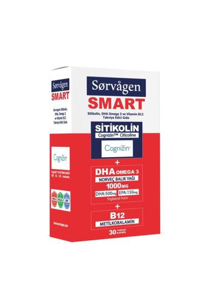 Sorvagen Smart Sitikolin, Dha Omega 3 Norveç Balık Yağı Ve B12 (30 Kapsül) - SORVAGEN