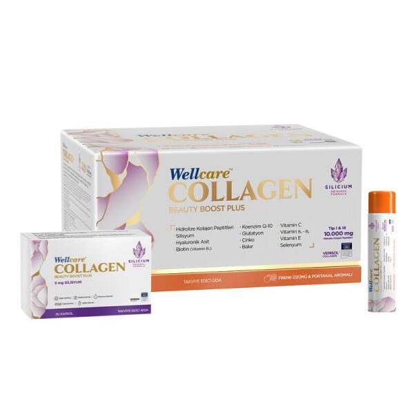 Wellcare Collagen Beauty Plus 10000 mg Frenk Üzümü & Portakal Likit 30 Tüp x 40 ml +30 Kapsül - WELLCARE
