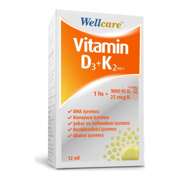 Wellcare Vitamin D3+K2 1000 IU Sprey 12 ml - WELLCARE