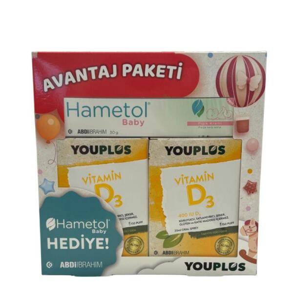 Youplus Vitamin D3 400 IU 2 Adet + Hametol Baby Pişik Kremi 30 Ml - ABDİ İBRAHİM