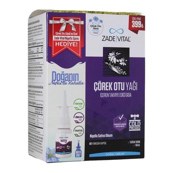 Zade Vital Çörek Otu Yağı 60 Kapsül + Nigefix Sprey 10ml - ZADE VİTAL