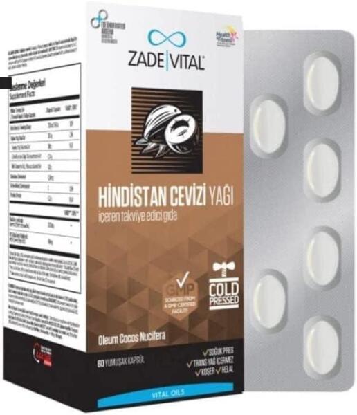 Zade Vital Hindistan Cevizi Yağı Blister 60 Bitkisel Kapsül - ZADE VİTAL