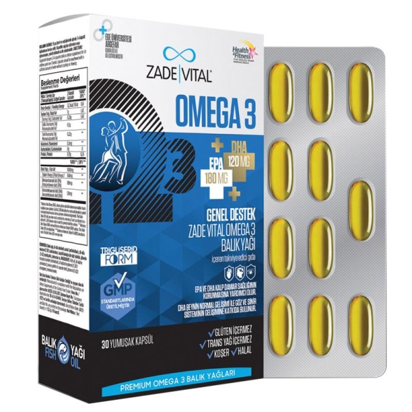 Zade Vital Premium Omega 3 Balık Yağı Genel Destek 30 Kapsül - ZADE VİTAL