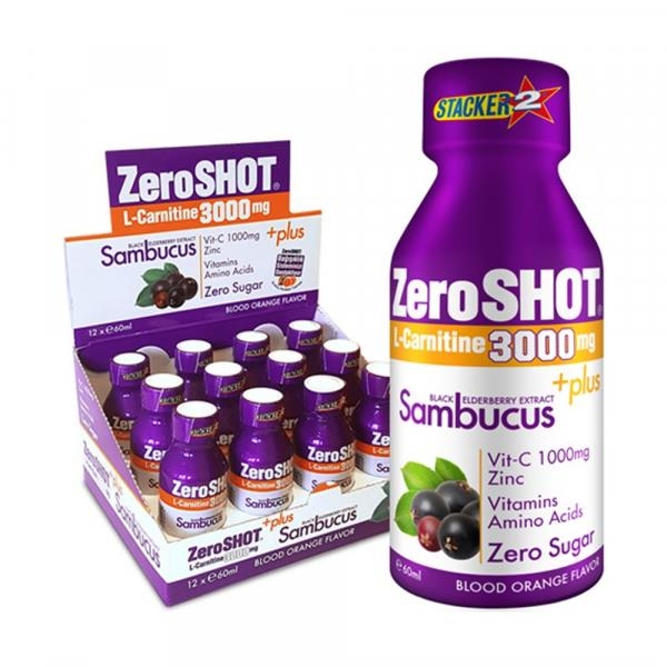 ZeroSHOT 3000 mg L-Carnitine + Plus Sambucus 12 x 60 ml - ZeroSHOT